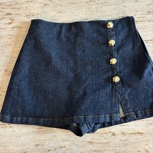 Zara Dark Blue Denim Skort with Gold Buttons